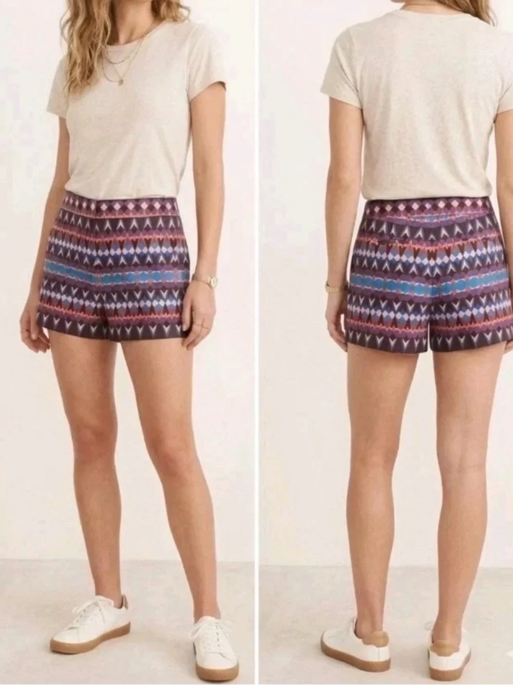 J. Crew Purple Multicolor Patterned High-Rise Shorts